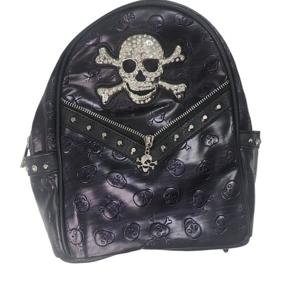 Concealed Carry Skull Embossed Backpack Rhinestone Studded - Picture 1 of 12